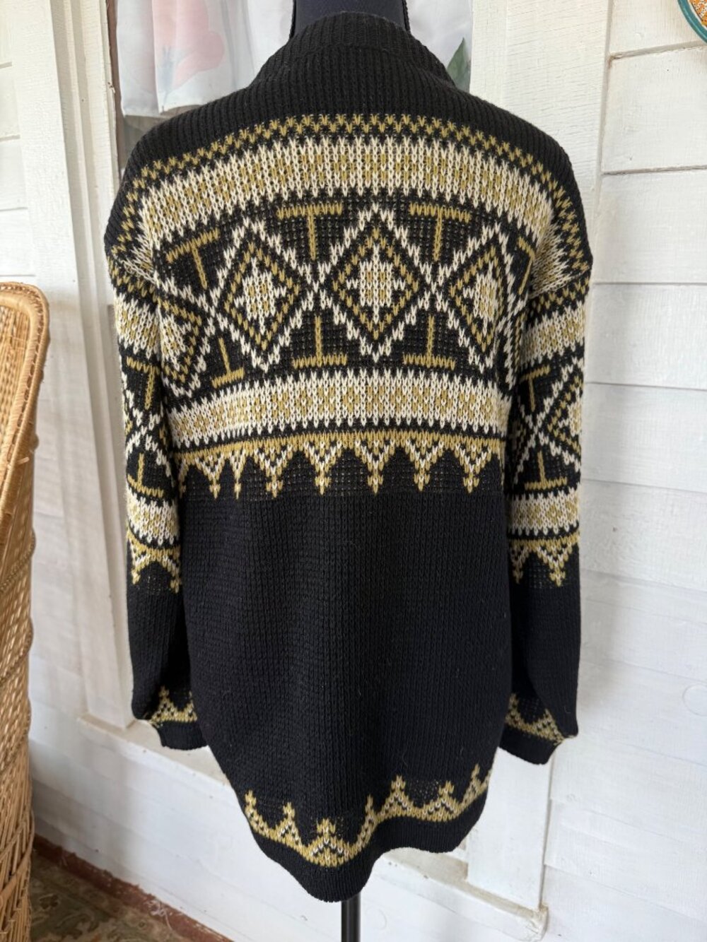 Vintage 50s Womens Nordstrikk Norway Cardigan Black Tan Size L - Picture 13 of 14